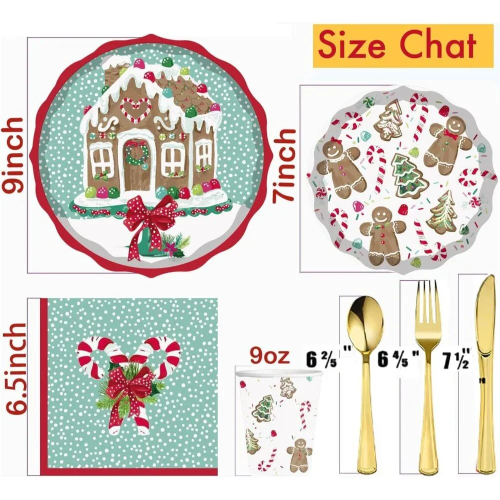 Charming Gingerbread Paper Dinnerware Set for 25 - Perfect for Festive Parties